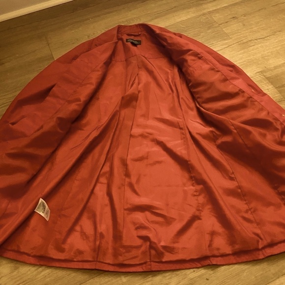 🌟EDDIE BAUER fully lined Red Coral Button Up Trench Coat Raincoat rain jacket - Picture 5 of 13